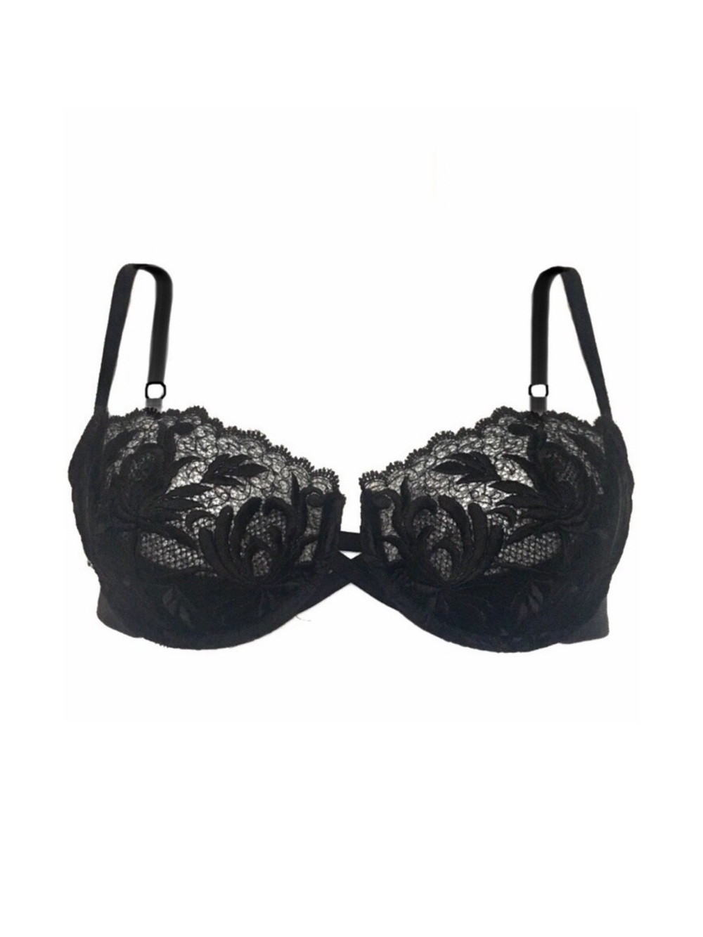 Victoria’s Secret Black Embroidered Floral Unlined Sheer Laced Balconette Bra